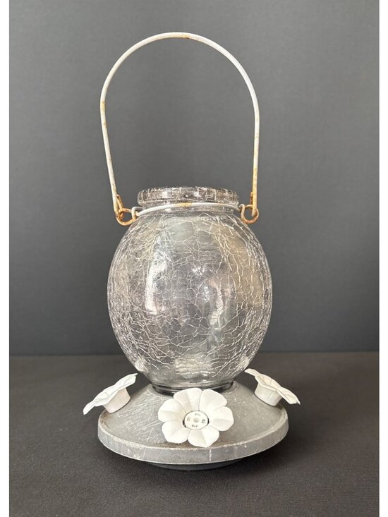 Rustic Metal Wind Chime Leaf Accent & Hummingbird Feeder  Crackled Glass Decor - Picture 10 of 16